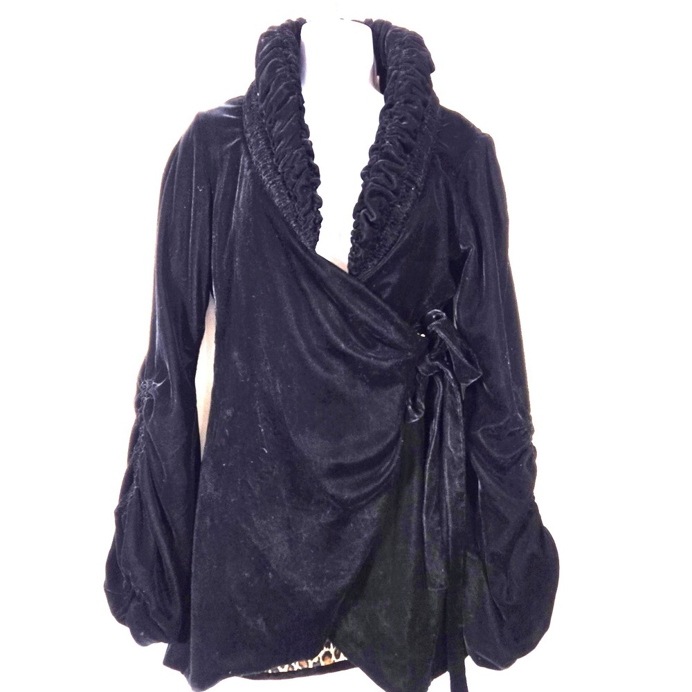 Fredericks Of Hollywood Elegant Velvet/ Velour Black Wrap Jacket | Size Small